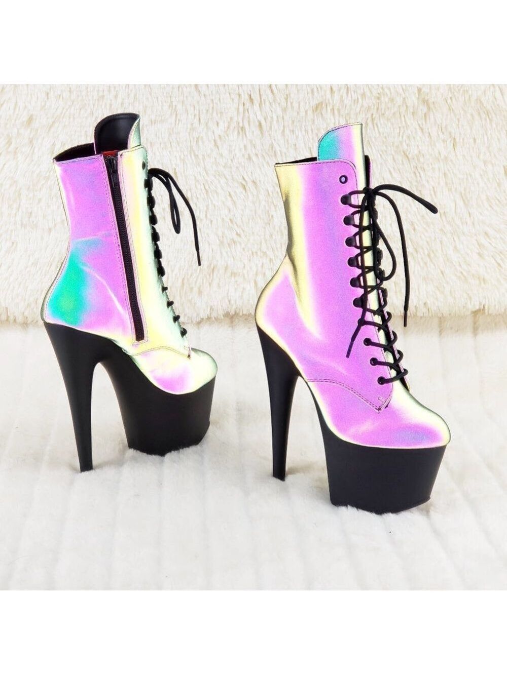 Reflective Platform 7" High Heel Ankle Boots